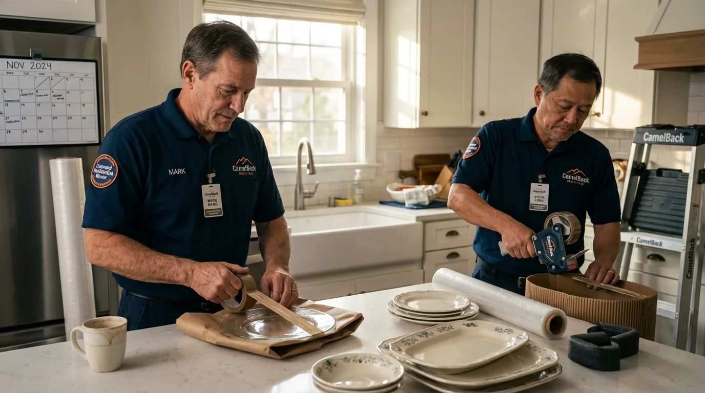 Professional crew packing kitchen dishware in Kimberling City, MO